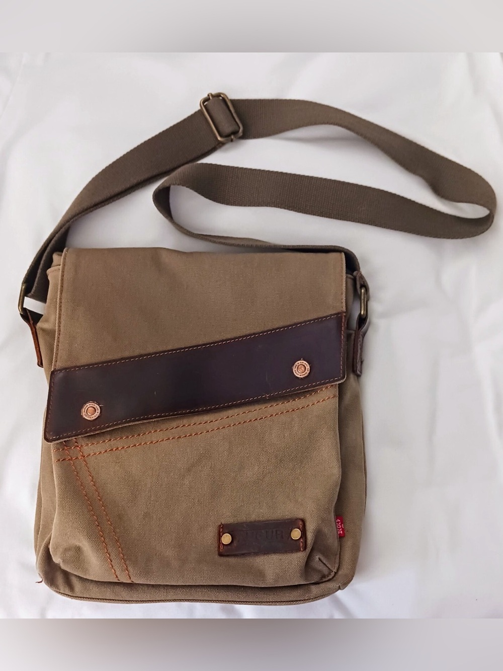Augur unisex canvas leather trim messenger book bag crossbody‎